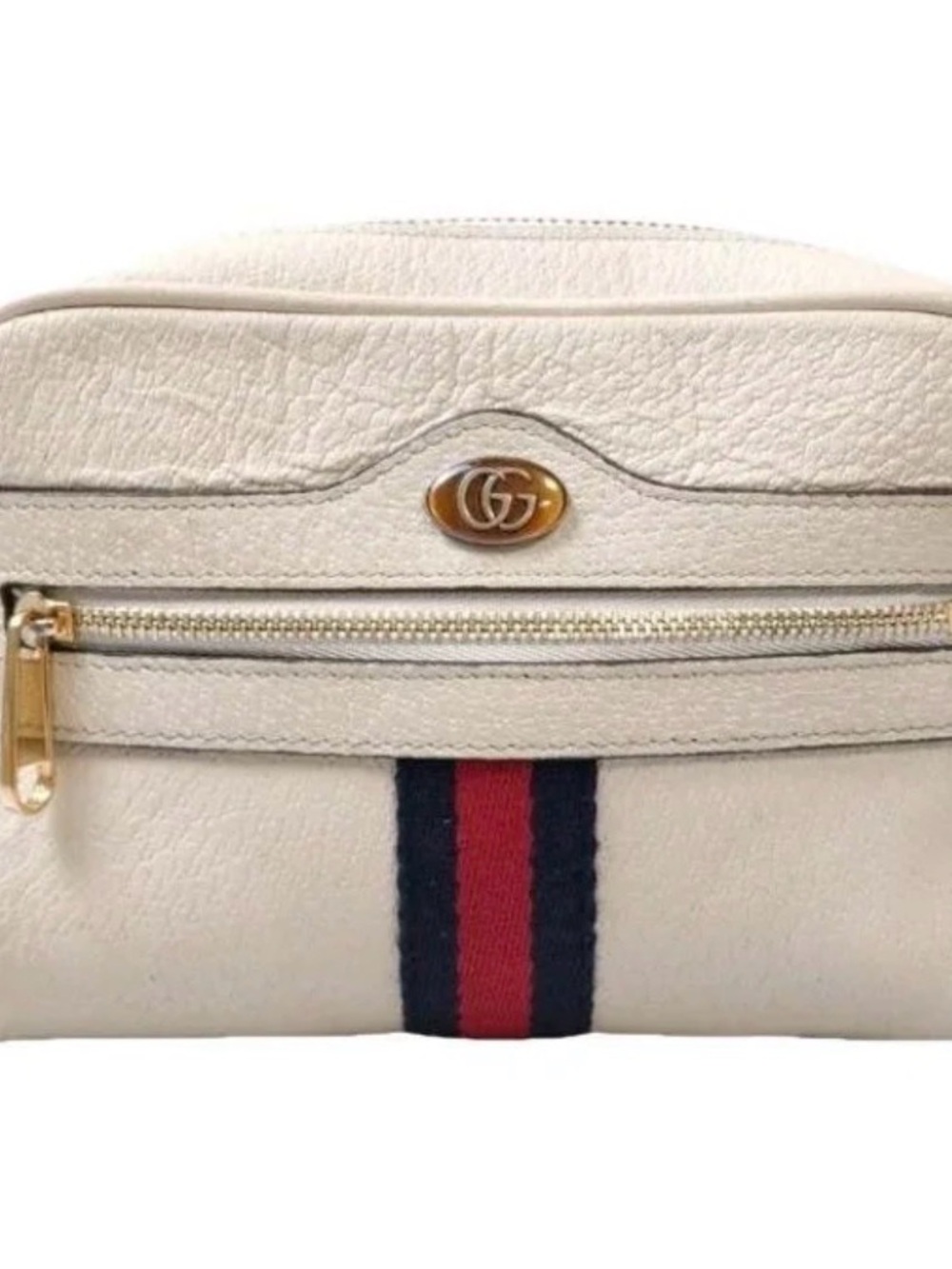 Gucci Cream Leather Crossbody with Red & Navy Web Stripe